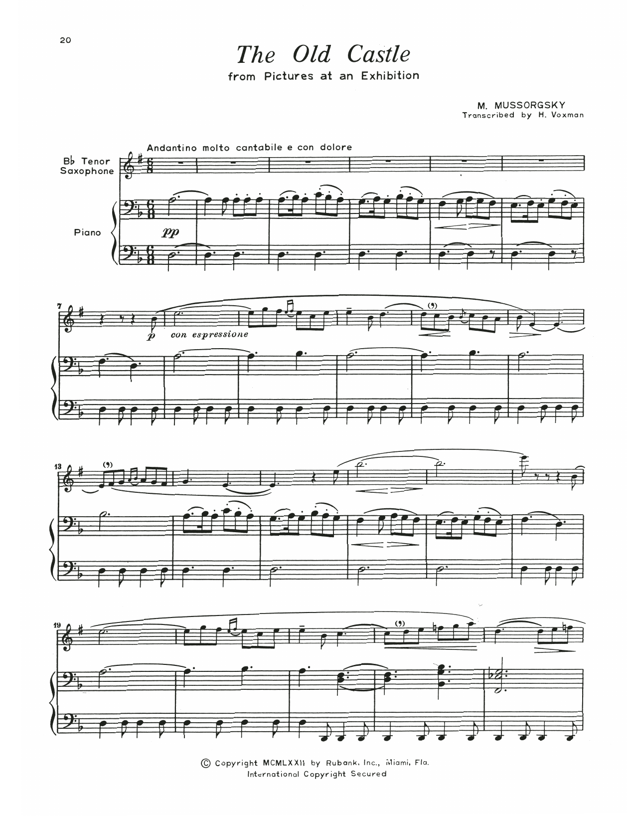 Learn to play Modest Mussorgsky The Old Castle sheet music for Tenor Sax and Piano in minutes. Price: 6.9900$ Modest Mussorgsky The Old Castle sheet music notes and chords arranged for Tenor Sax and Piano
