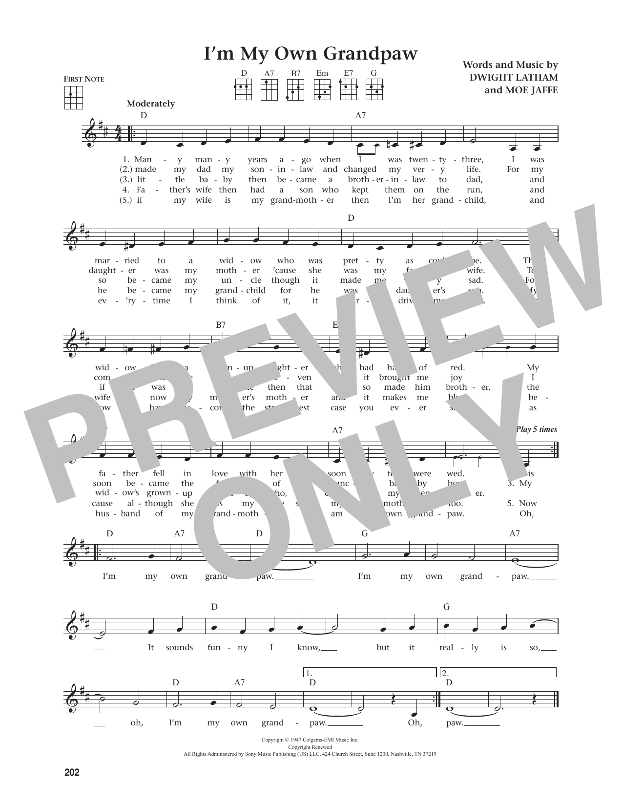 Moe Jaffe I'm My Own Grandpaw (from The Daily Ukulele) (arr. Jim Beloff) sheet music notes and chords. Download Printable PDF.