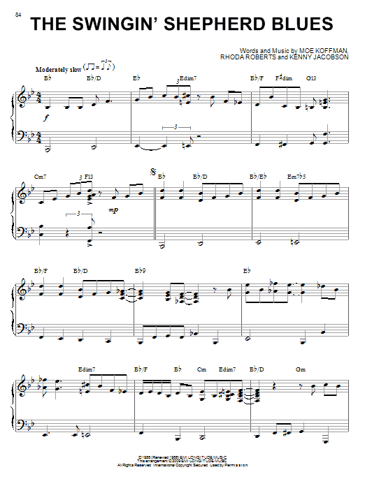 Moe Koffman The Swingin' Shepherd Blues (arr. Brent Edstrom) sheet music notes and chords arranged for Piano Solo