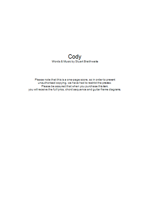 Learn to play Mogwai Cody sheet music for Guitar Chords/Lyrics in minutes. Price: 4.4900$ Mogwai Cody sheet music notes and chords arranged for Guitar Chords/Lyrics