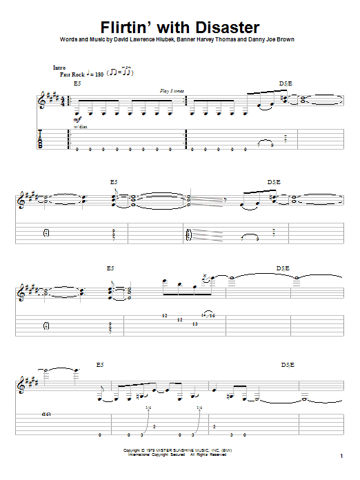 Molly Hatchet Flirtin' With Disaster sheet music notes and chords. Download Printable PDF.