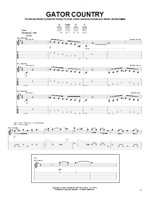 Molly Hatchet Gator Country sheet music notes and chords arranged for Guitar Tab