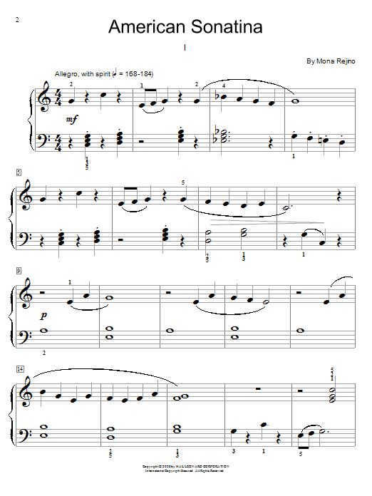 Learn to play Mona Rejino American Sonatina sheet music for Educational Piano in minutes. Price: 6.9900$ Mona Rejino American Sonatina sheet music notes and chords arranged for Educational Piano