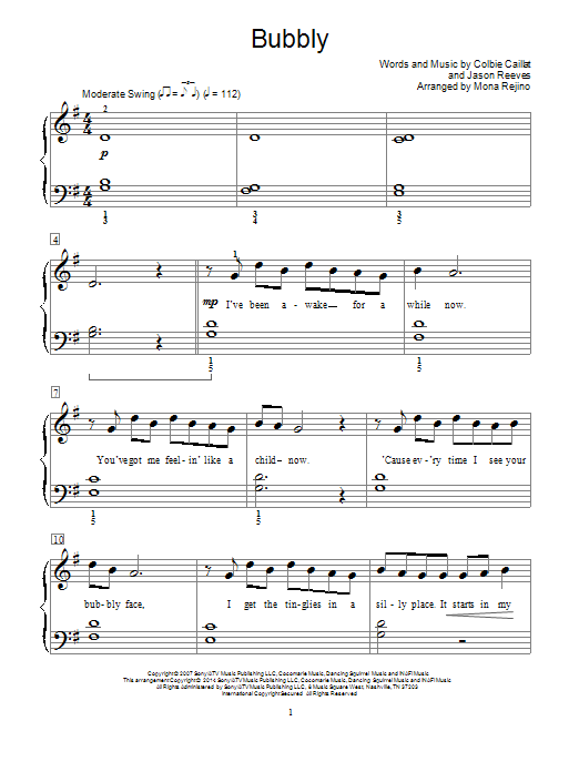 Mona Rejino Bubbly sheet music notes and chords. Download Printable PDF.