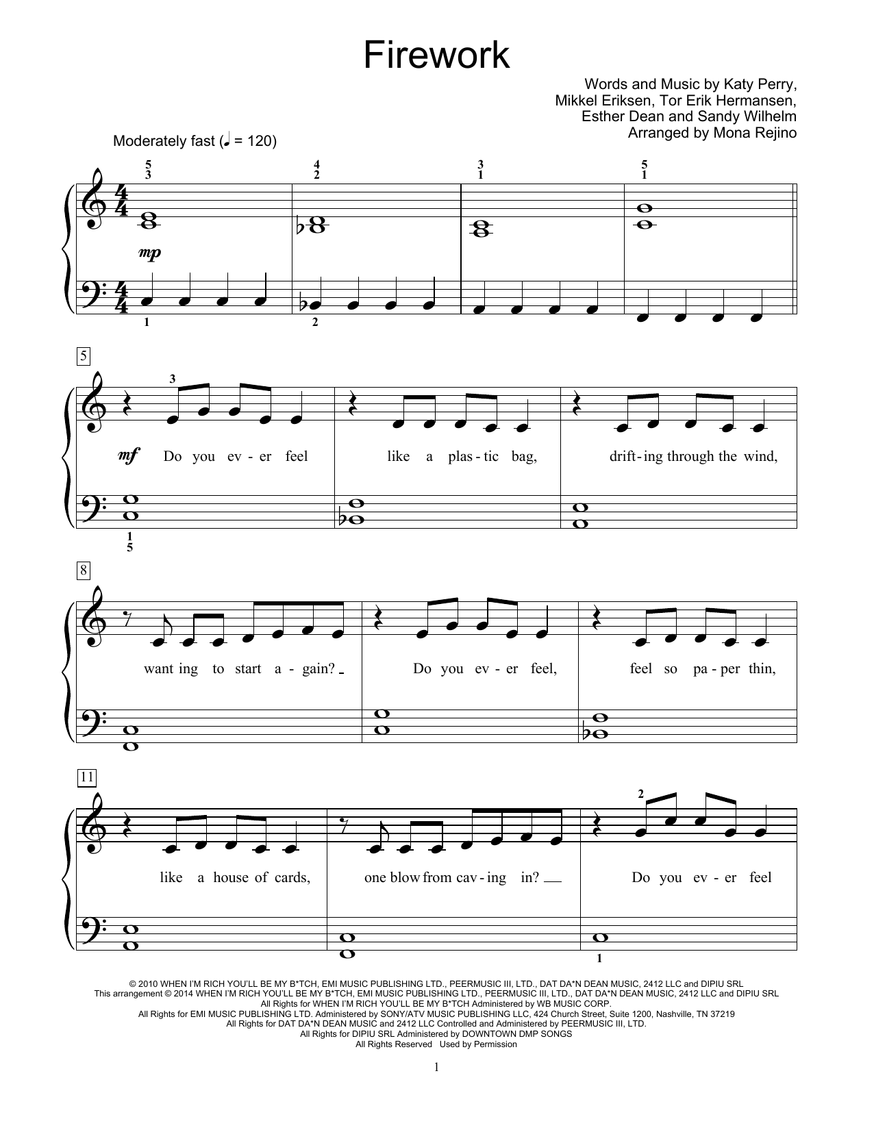 Mona Rejino Firework sheet music notes and chords. Download Printable PDF.