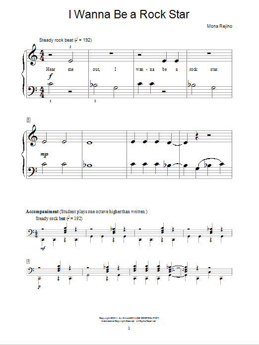 Learn to play Mona Rejino I Wanna Be A Rock Star sheet music for Educational Piano in minutes. Price: 6.9900$ Mona Rejino I Wanna Be A Rock Star sheet music notes and chords arranged for Educational Piano