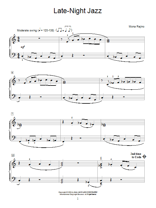 Learn to play Mona Rejino Late-Night Jazz sheet music for Educational Piano in minutes. Price: 6.9900$ Mona Rejino Late-Night Jazz sheet music notes and chords arranged for Educational Piano