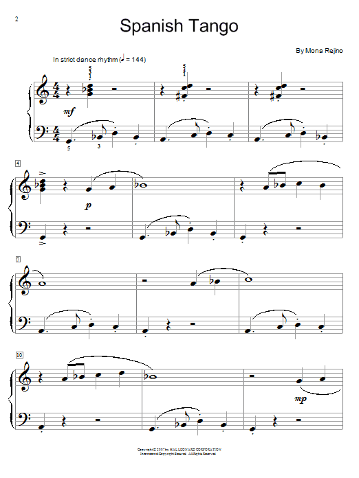 Learn to play Mona Rejino Spanish Tango sheet music for Educational Piano in minutes. Price: 6.9900$ Mona Rejino Spanish Tango sheet music notes and chords arranged for Educational Piano