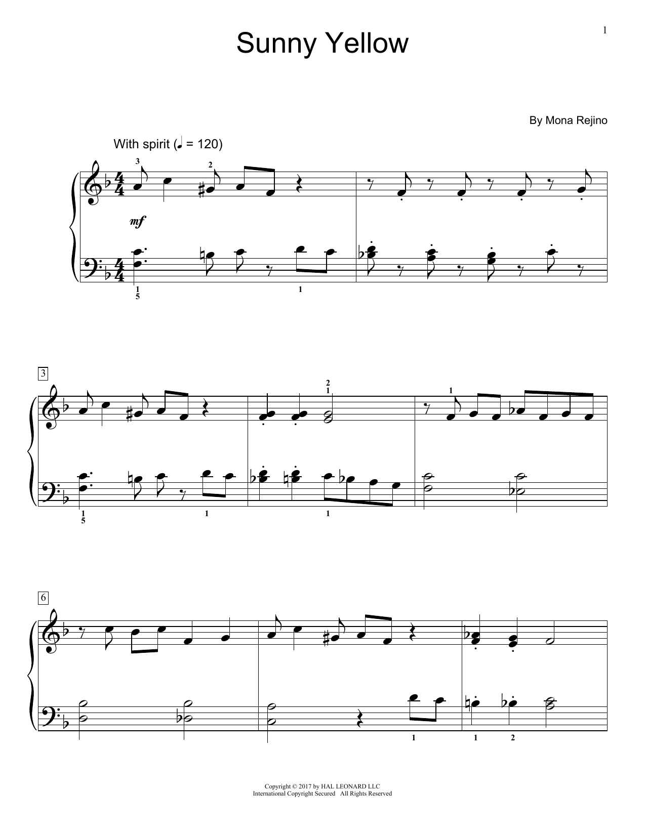 Learn to play Mona Rejino Sunny Yellow sheet music for Educational Piano in minutes. Price: 6.9900$ Mona Rejino Sunny Yellow sheet music notes and chords arranged for Educational Piano