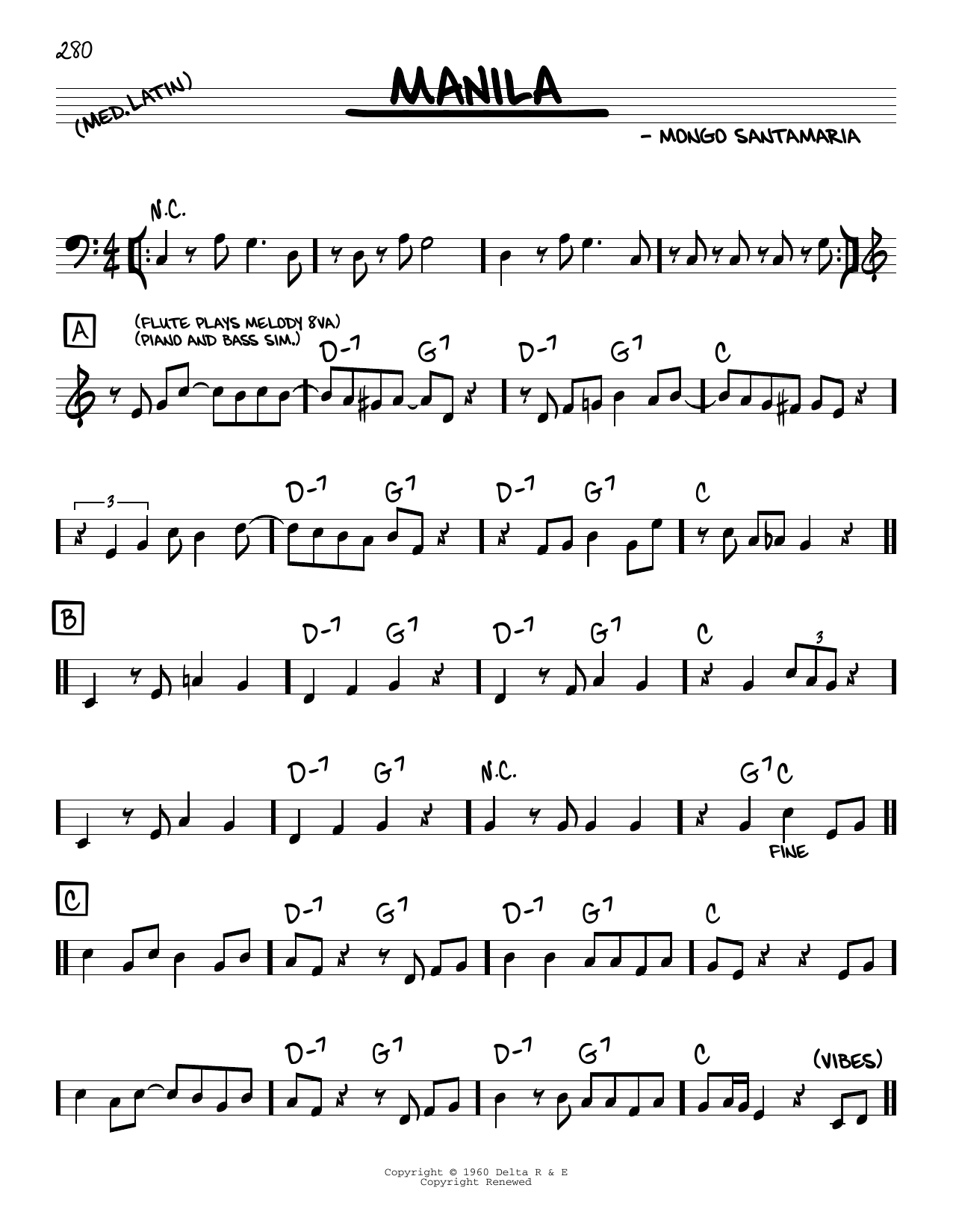 Learn to play Mongo Santamaria Manila sheet music for Real Book – Melody & Chords in minutes. Price: 5.9900$ Mongo Santamaria Manila sheet music notes and chords arranged for Real Book – Melody & Chords