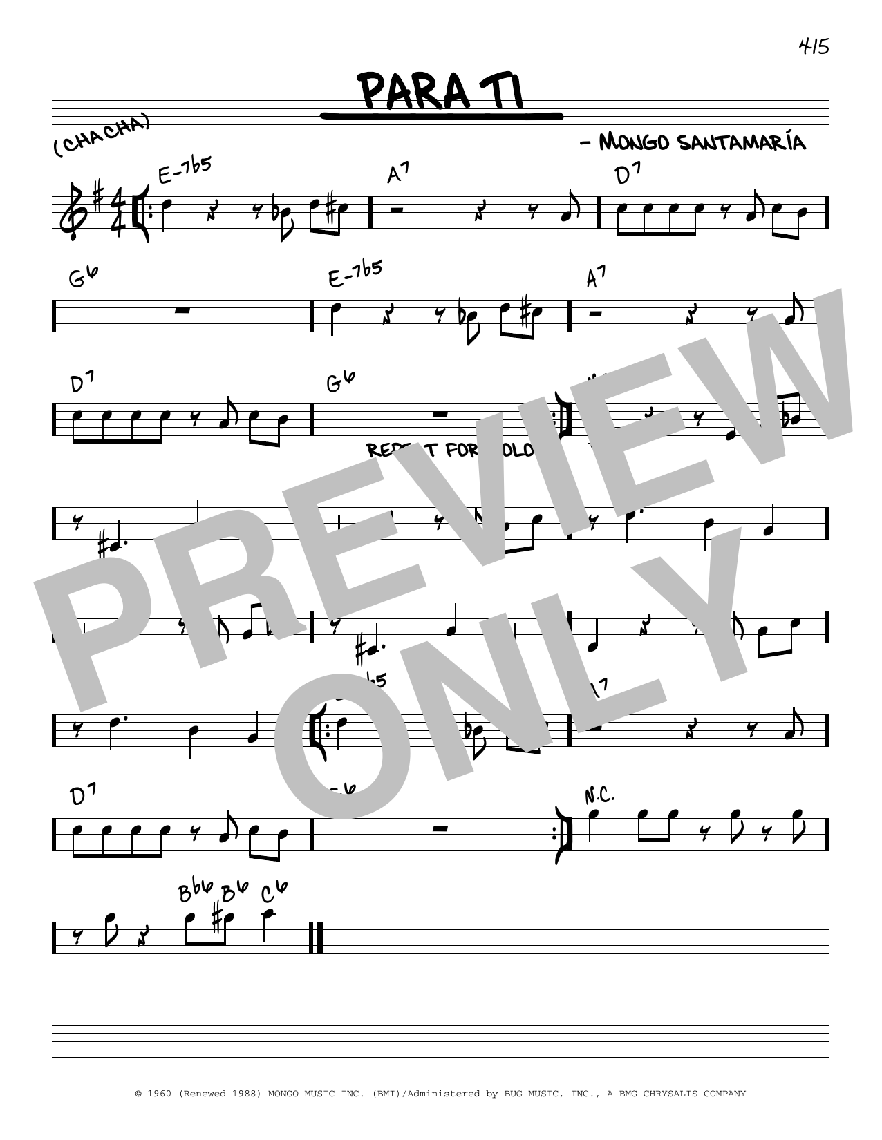 Learn to play Mongo Santamaria Para Ti sheet music for Real Book – Melody & Chords in minutes. Price: 5.9900$ Mongo Santamaria Para Ti sheet music notes and chords arranged for Real Book – Melody & Chords