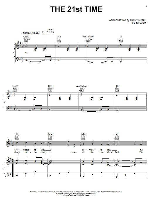 Monk & Neagle The 21st Time sheet music notes and chords arranged for Piano, Vocal & Guitar Chords (Right-Hand Melody)