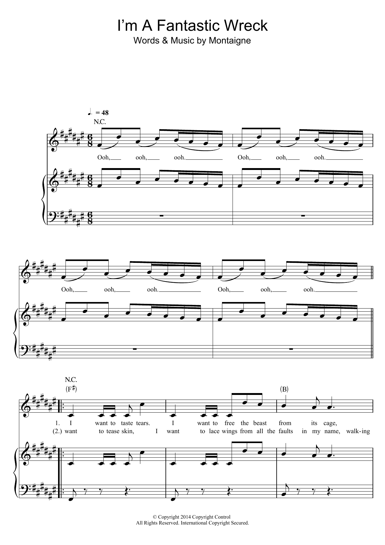 Learn to play Montaigne I'm A Fantastic Wreck sheet music for Piano, Vocal & Guitar Chords in minutes. Price: 7.8900$ Montaigne I'm A Fantastic Wreck sheet music notes and chords arranged for Piano, Vocal & Guitar Chords