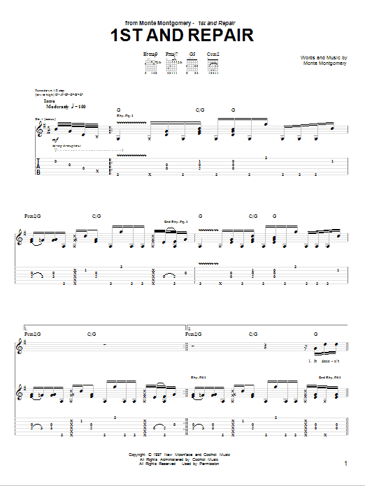 Learn to play Monte Montgomery 1st And Repair sheet music for Guitar Tab in minutes. Price: 7.8900$ Monte Montgomery 1st And Repair sheet music notes and chords arranged for Guitar Tab