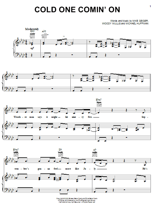 Montgomery Gentry Cold One Comin' On sheet music notes and chords arranged for Piano, Vocal & Guitar Chords (Right-Hand Melody)