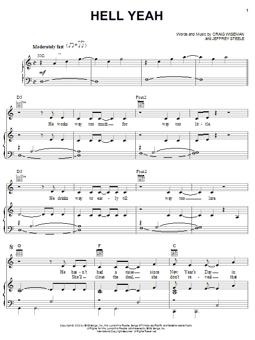 Learn to play Montgomery Gentry Hell Yeah sheet music for Piano, Vocal & Guitar Chords (Right-Hand Melody) in minutes. Price: 7.8900$ Montgomery Gentry Hell Yeah sheet music notes and chords arranged for Piano, Vocal & Guitar Chords (Right-Hand Melody)