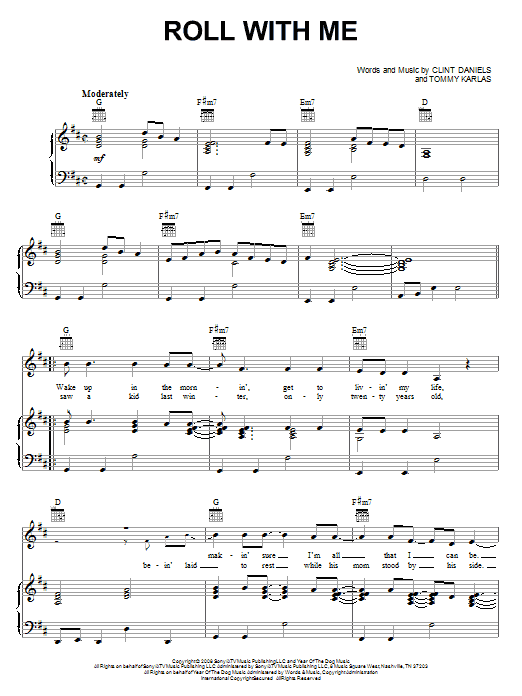 Learn to play Montgomery Gentry Roll With Me sheet music for Piano, Vocal & Guitar Chords (Right-Hand Melody) in minutes. Price: 7.8900$ Montgomery Gentry Roll With Me sheet music notes and chords arranged for Piano, Vocal & Guitar Chords (Right-Hand Melody)