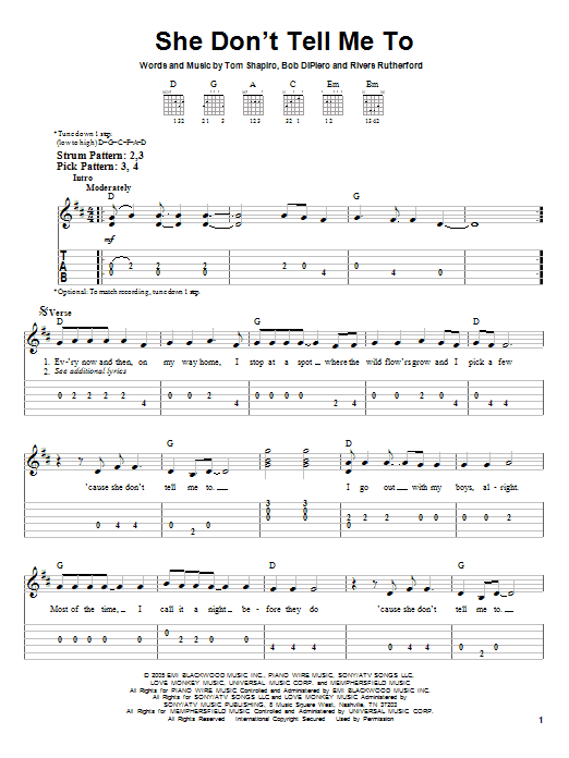 Montgomery Gentry She Don't Tell Me To sheet music notes and chords. Download Printable PDF.