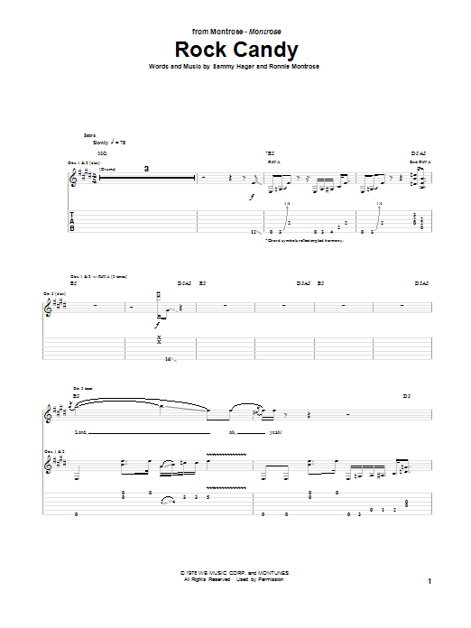 Learn to play Montrose Rock Candy sheet music for Guitar Tab in minutes. Price: 7.8900$ Montrose Rock Candy sheet music notes and chords arranged for Guitar Tab