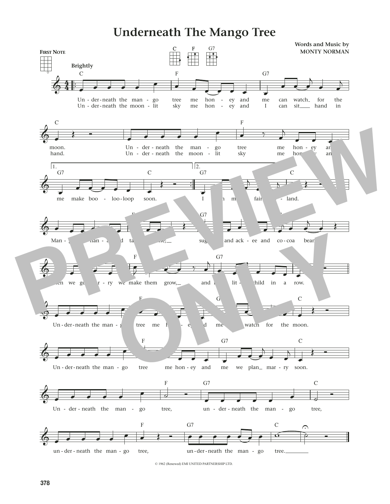 Monty Norman Underneath The Mango Tree (from The Daily Ukulele) (arr. Jim Beloff) sheet music notes and chords. Download Printable PDF.