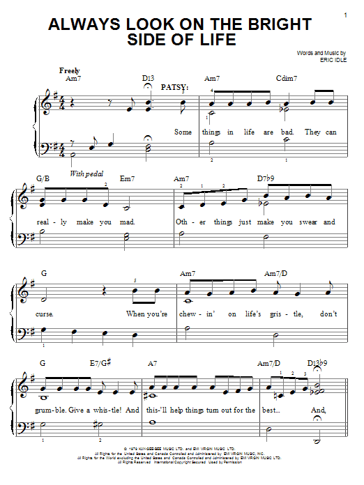 Monty Python's Spamalot Always Look On The Bright Side Of Life sheet music notes and chords. Download Printable PDF.