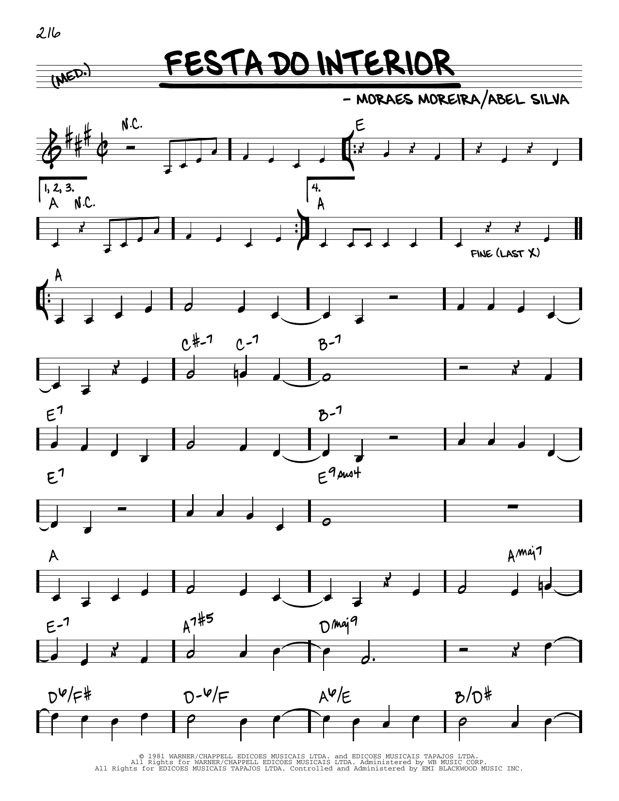 Learn to play Moraes Moreira Festa Do Interior sheet music for Real Book – Melody & Chords in minutes. Price: 5.9900$ Moraes Moreira Festa Do Interior sheet music notes and chords arranged for Real Book – Melody & Chords