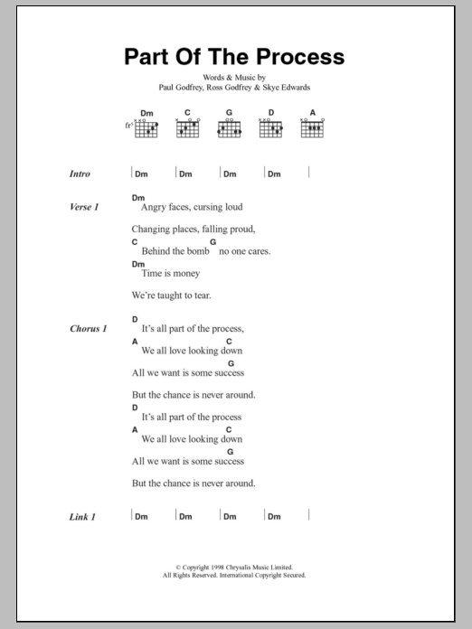 Learn to play Morcheeba Part Of The Process sheet music for Guitar Chords/Lyrics in minutes. Price: 4.4900$ Morcheeba Part Of The Process sheet music notes and chords arranged for Guitar Chords/Lyrics