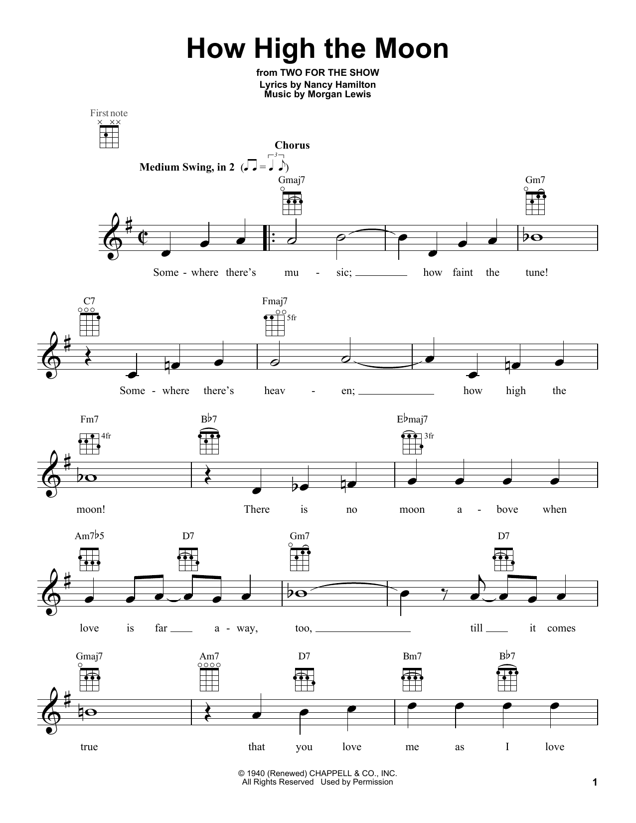 Learn to play Morgan Lewis How High The Moon sheet music for Ukulele in minutes. Price: 5.9900$ Morgan Lewis How High The Moon sheet music notes and chords arranged for Ukulele