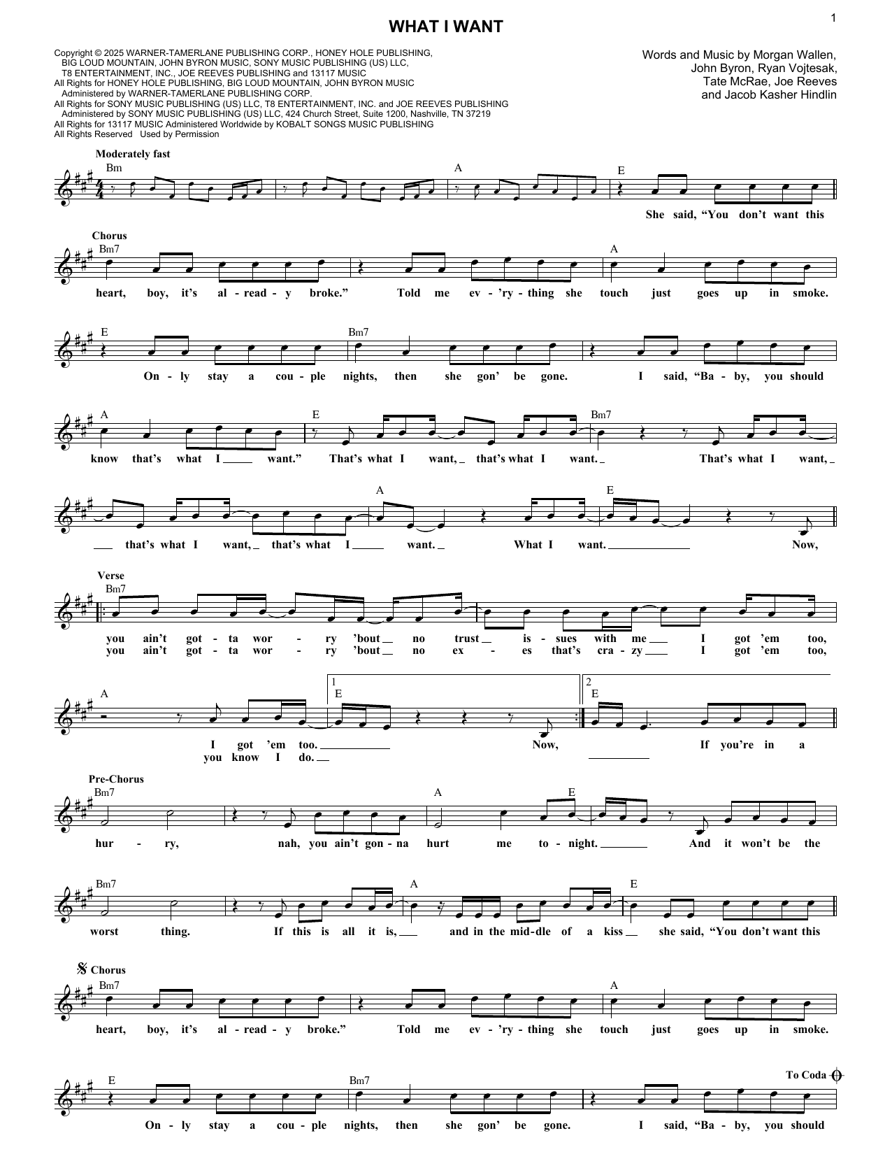 Morgan Wallen What I Want sheet music notes and chords arranged for Super Easy Piano