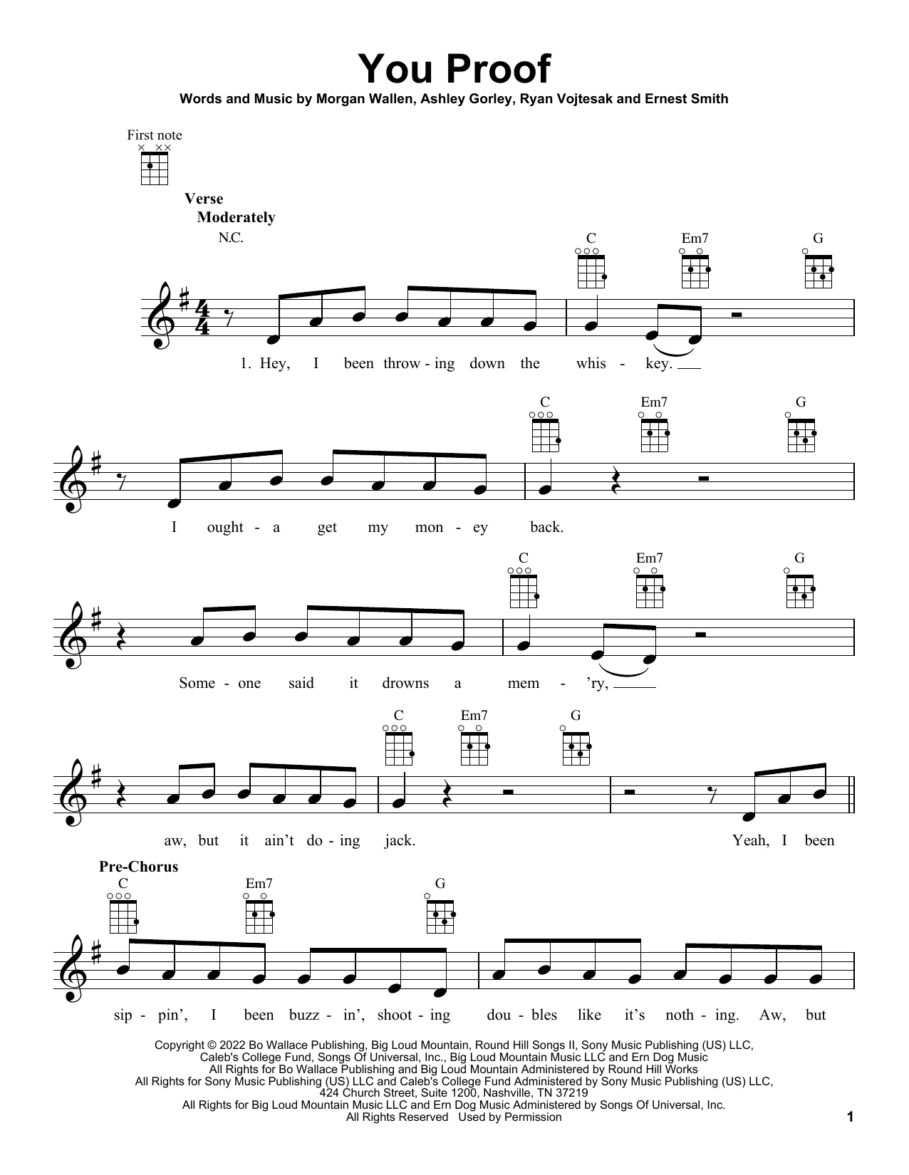 Morgan Wallen You Proof sheet music notes and chords arranged for Easy Guitar Tab