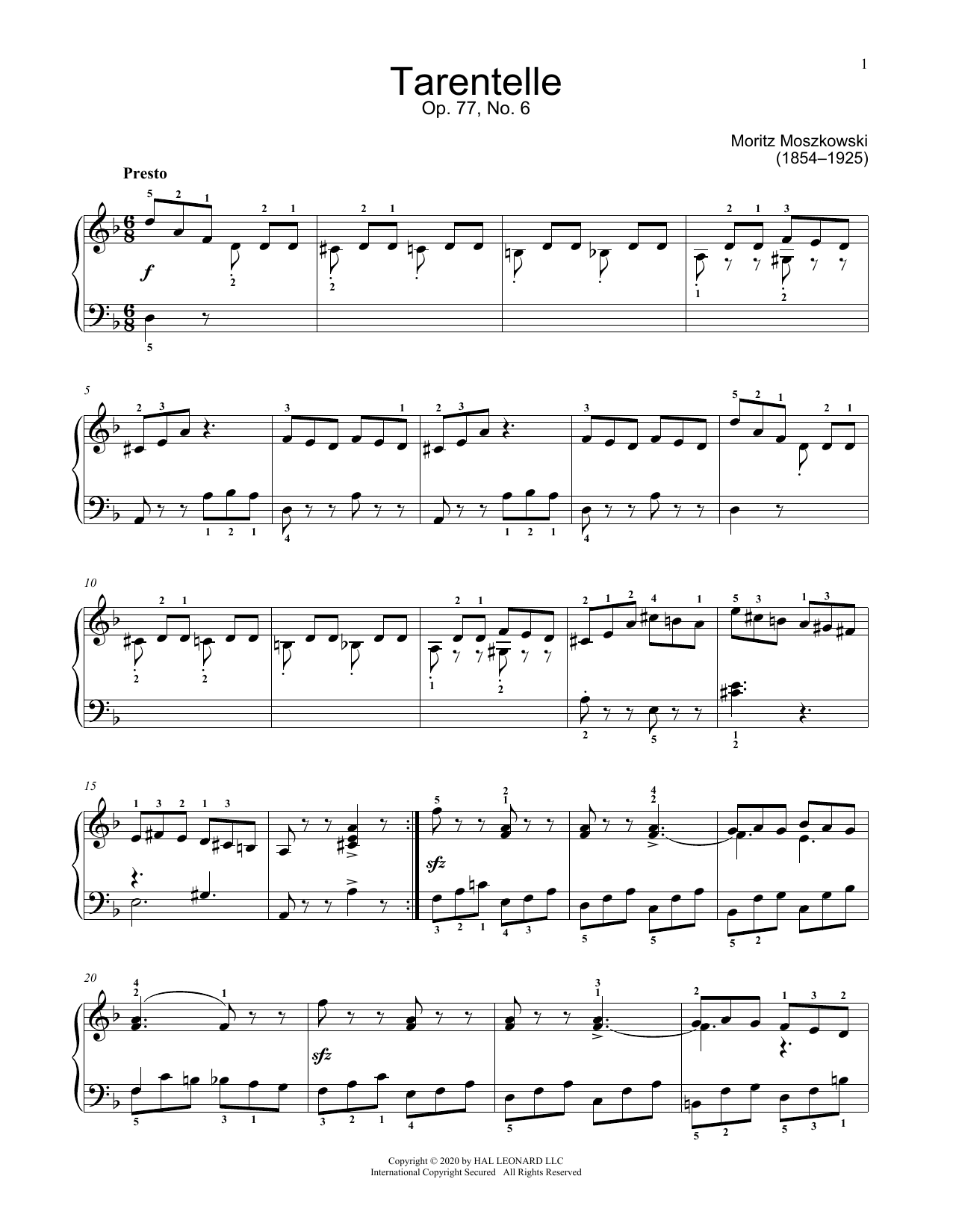 Moritz Moszkowski Tarantella, Op. 77, No. 6 sheet music notes and chords. Download Printable PDF.