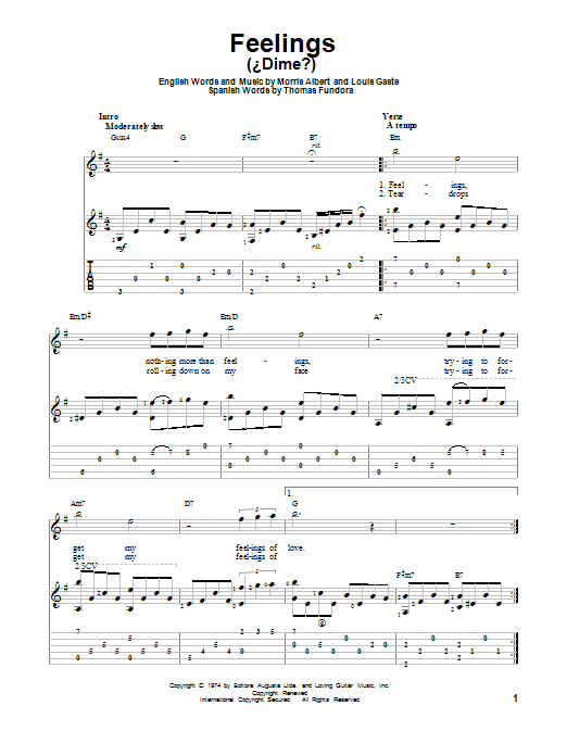 Morris Albert Feelings (Dime) sheet music notes and chords. Download Printable PDF.