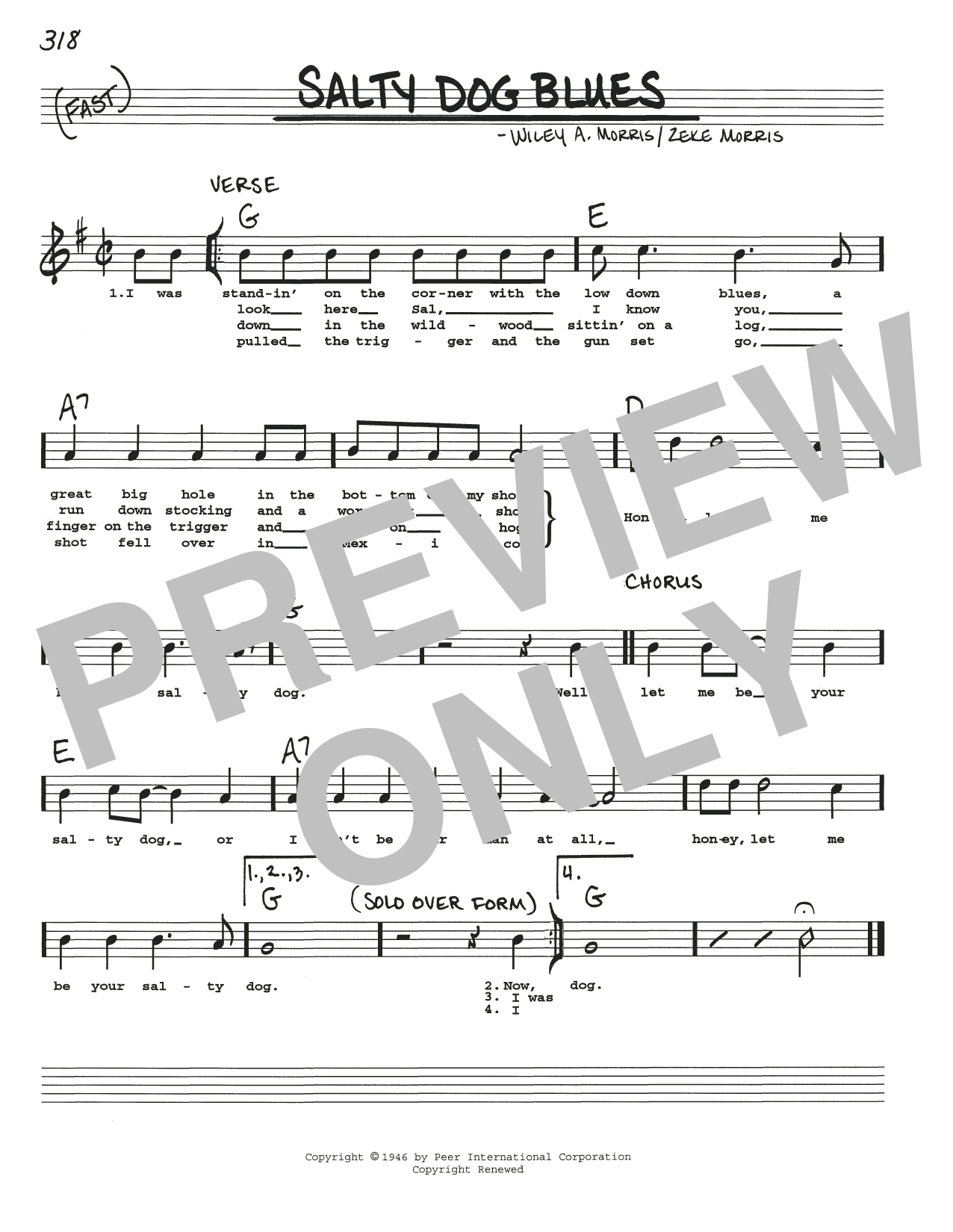 Morris Brothers Salty Dog Blues sheet music notes and chords arranged for Real Book – Melody, Lyrics & Chords