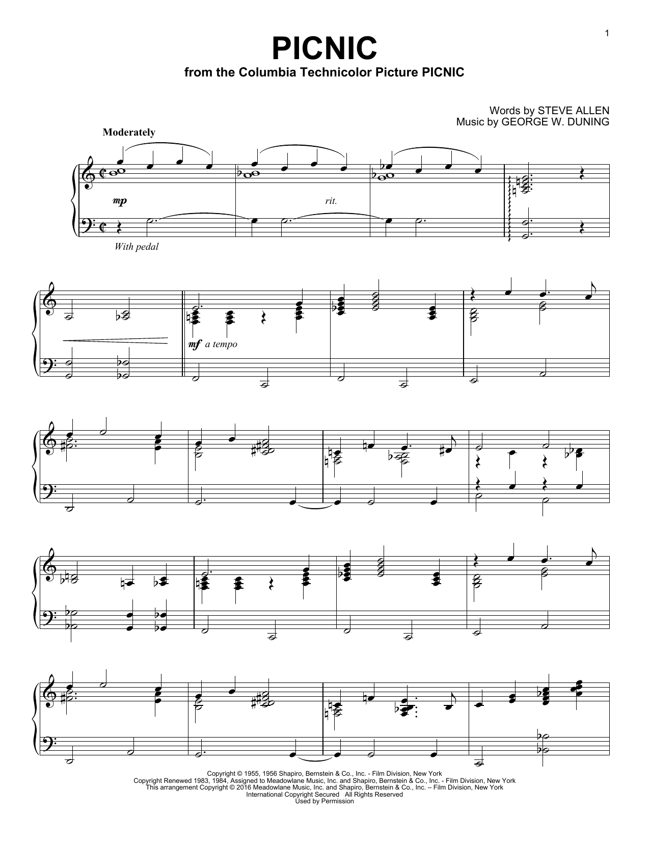 Learn to play Morris Stoloff Picnic sheet music for Easy Piano in minutes. Price: 6.9900$ Morris Stoloff Picnic sheet music notes and chords arranged for Easy Piano