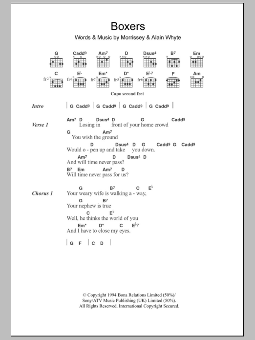 Morrissey Boxers sheet music notes and chords. Download Printable PDF.