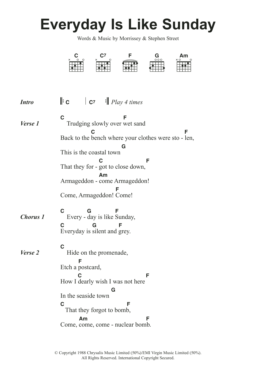 Morrissey Everyday Is Like Sunday sheet music notes and chords. Download Printable PDF.