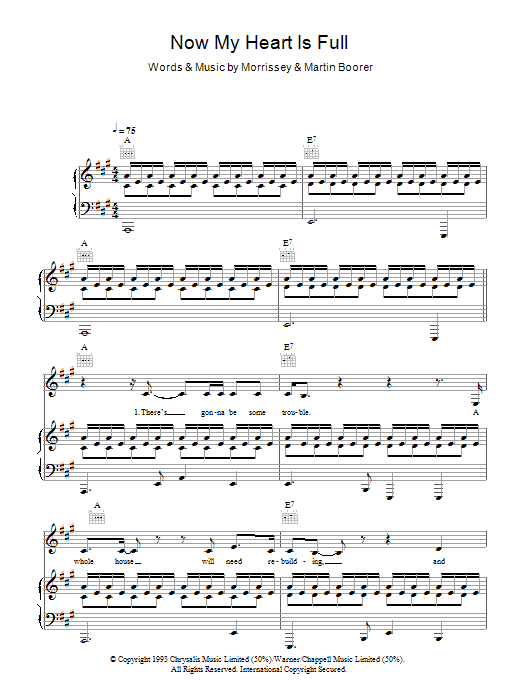 Learn to play Morrissey Now My Heart Is Full sheet music for Piano, Vocal & Guitar Chords in minutes. Price: 7.8900$ Morrissey Now My Heart Is Full sheet music notes and chords arranged for Piano, Vocal & Guitar Chords