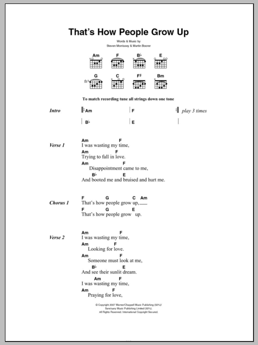 Morrissey That's How People Grow Up sheet music notes and chords. Download Printable PDF.