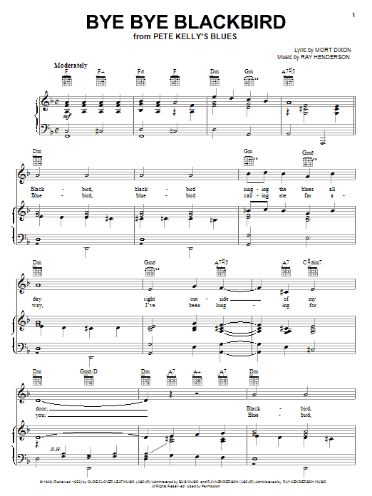 Mort Dixon Bye Bye Blackbird sheet music notes and chords. Download Printable PDF.