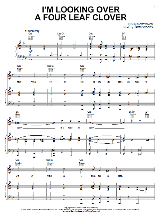 Learn to play Mort Dixon I'm Looking Over A Four Leaf Clover sheet music for Piano, Vocal & Guitar Chords (Right-Hand Melody) in minutes. Price: 7.8900$ Mort Dixon I'm Looking Over A Four Leaf Clover sheet music notes and chords arranged for Piano, Vocal & Guitar Chords (Right-Hand Melody)