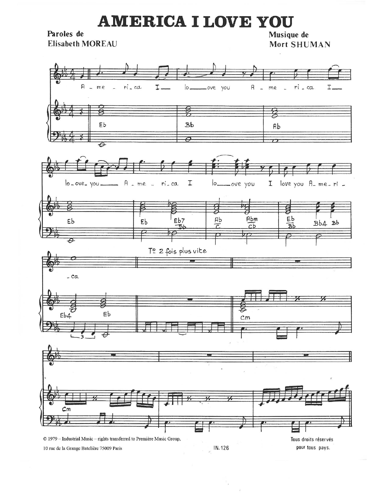 Learn to play Mort Shuman America I Love You sheet music for Piano & Vocal in minutes. Price: 7.8900$ Mort Shuman America I Love You sheet music notes and chords arranged for Piano & Vocal