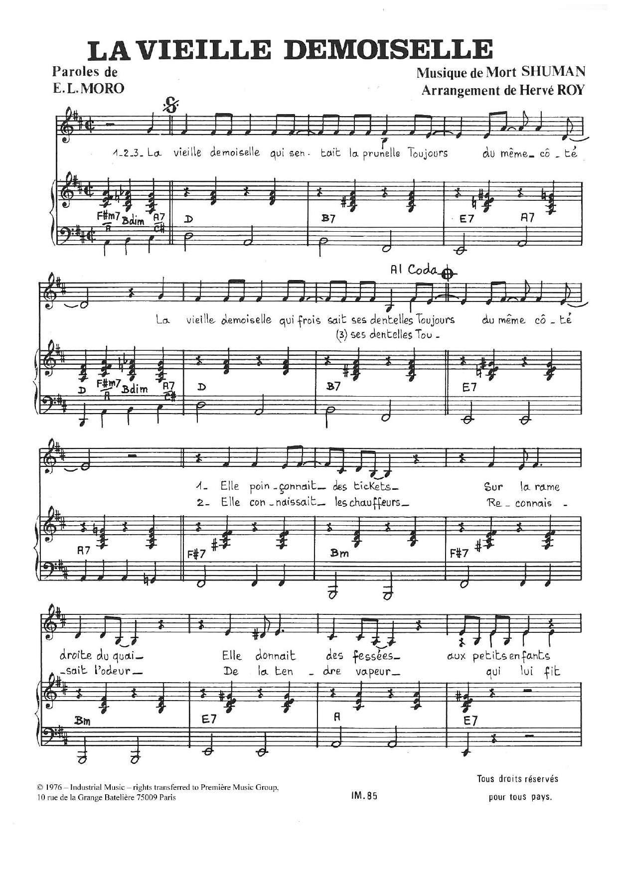 Learn to play Mort Shuman La Vieille Demoiselle sheet music for Piano & Vocal in minutes. Price: 7.8900$ Mort Shuman La Vieille Demoiselle sheet music notes and chords arranged for Piano & Vocal