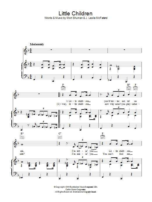 Learn to play Mort Shuman Little Children sheet music for Piano, Vocal & Guitar Chords in minutes. Price: 7.8900$ Mort Shuman Little Children sheet music notes and chords arranged for Piano, Vocal & Guitar Chords