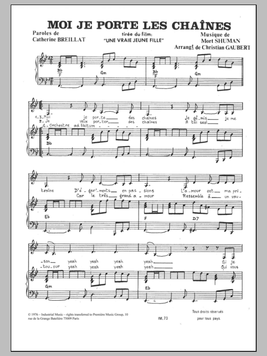 Learn to play Mort Shuman Moi Je Porte Les Chaînes sheet music for Piano & Vocal in minutes. Price: 7.8900$ Mort Shuman Moi Je Porte Les Chaînes sheet music notes and chords arranged for Piano & Vocal