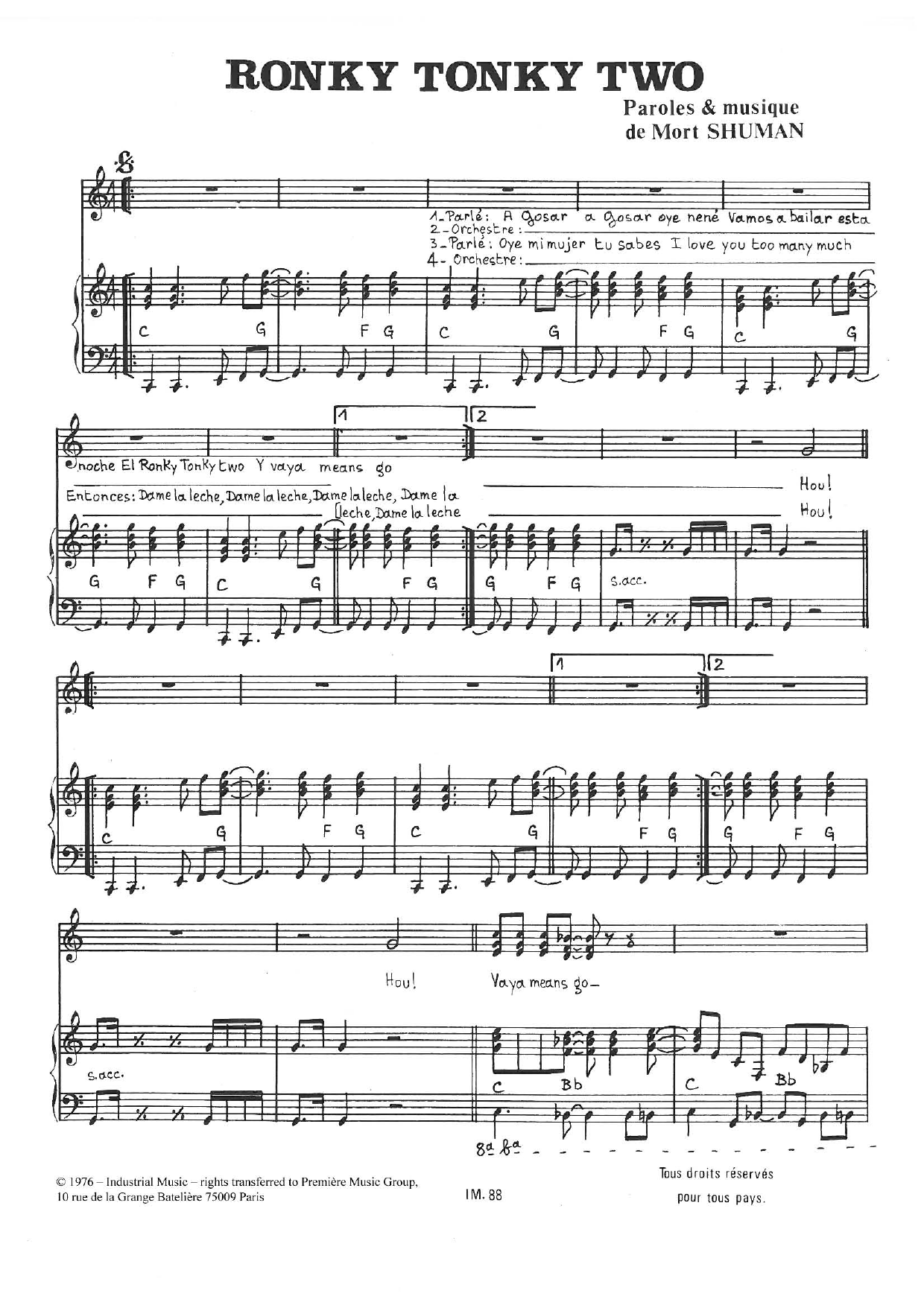 Learn to play Mort Shuman Ronky Tonky Two sheet music for Piano & Vocal in minutes. Price: 7.8900$ Mort Shuman Ronky Tonky Two sheet music notes and chords arranged for Piano & Vocal