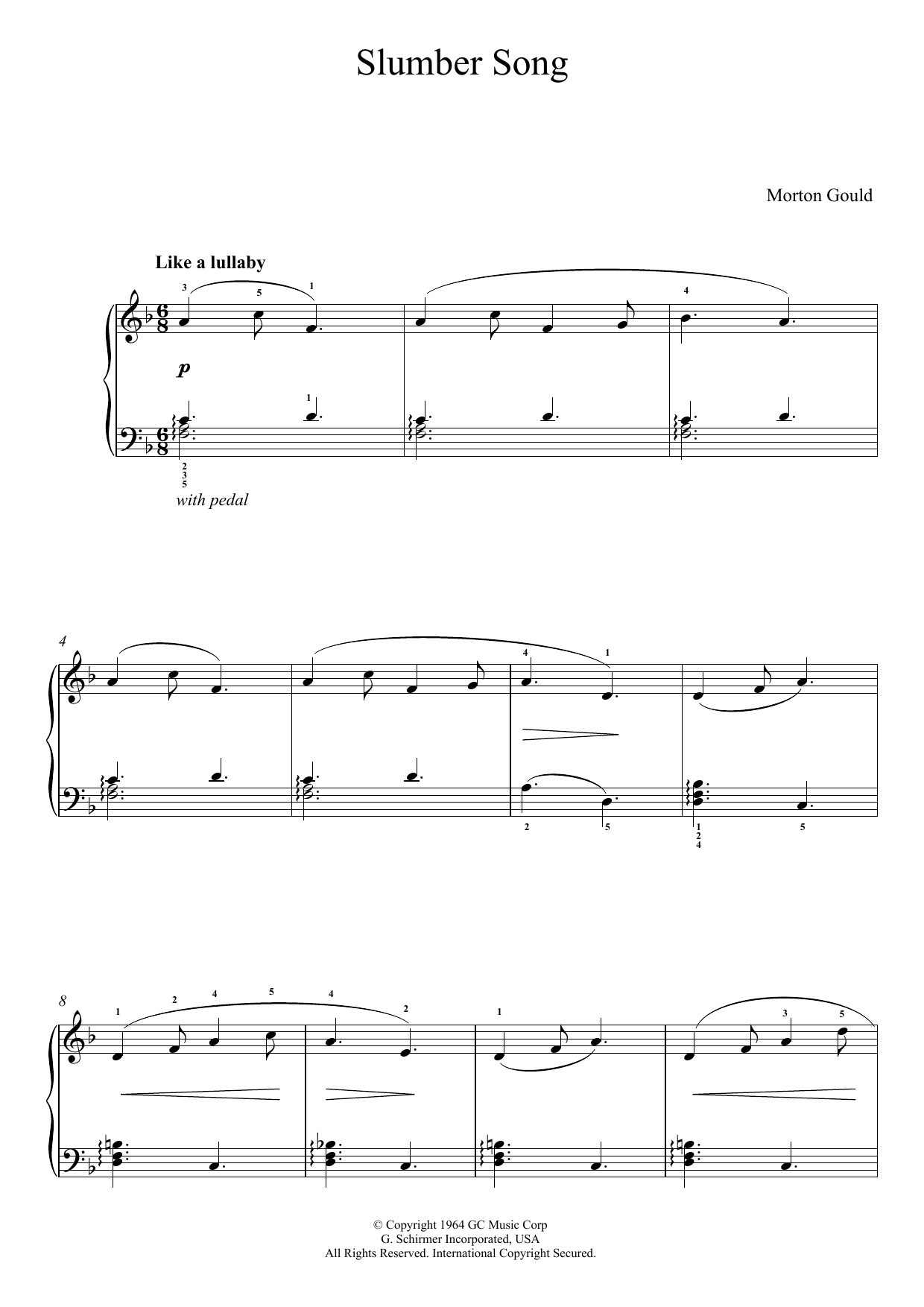 Learn to play Morton Gould Slumber Song (From 'At The Piano') sheet music for Piano Solo in minutes. Price: 7.8900$ Morton Gould Slumber Song (From 'At The Piano') sheet music notes and chords arranged for Piano Solo