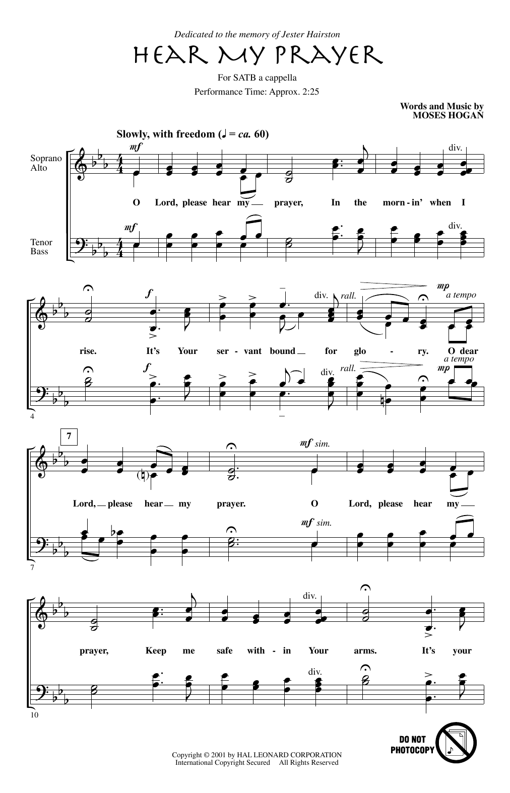 Moses Hogan Hear My Prayer sheet music notes and chords arranged for SATB Choir