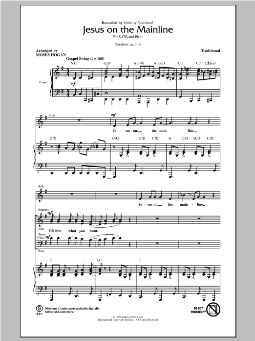 Moses Hogan Jesus On The Mainline sheet music notes and chords. Download Printable PDF.