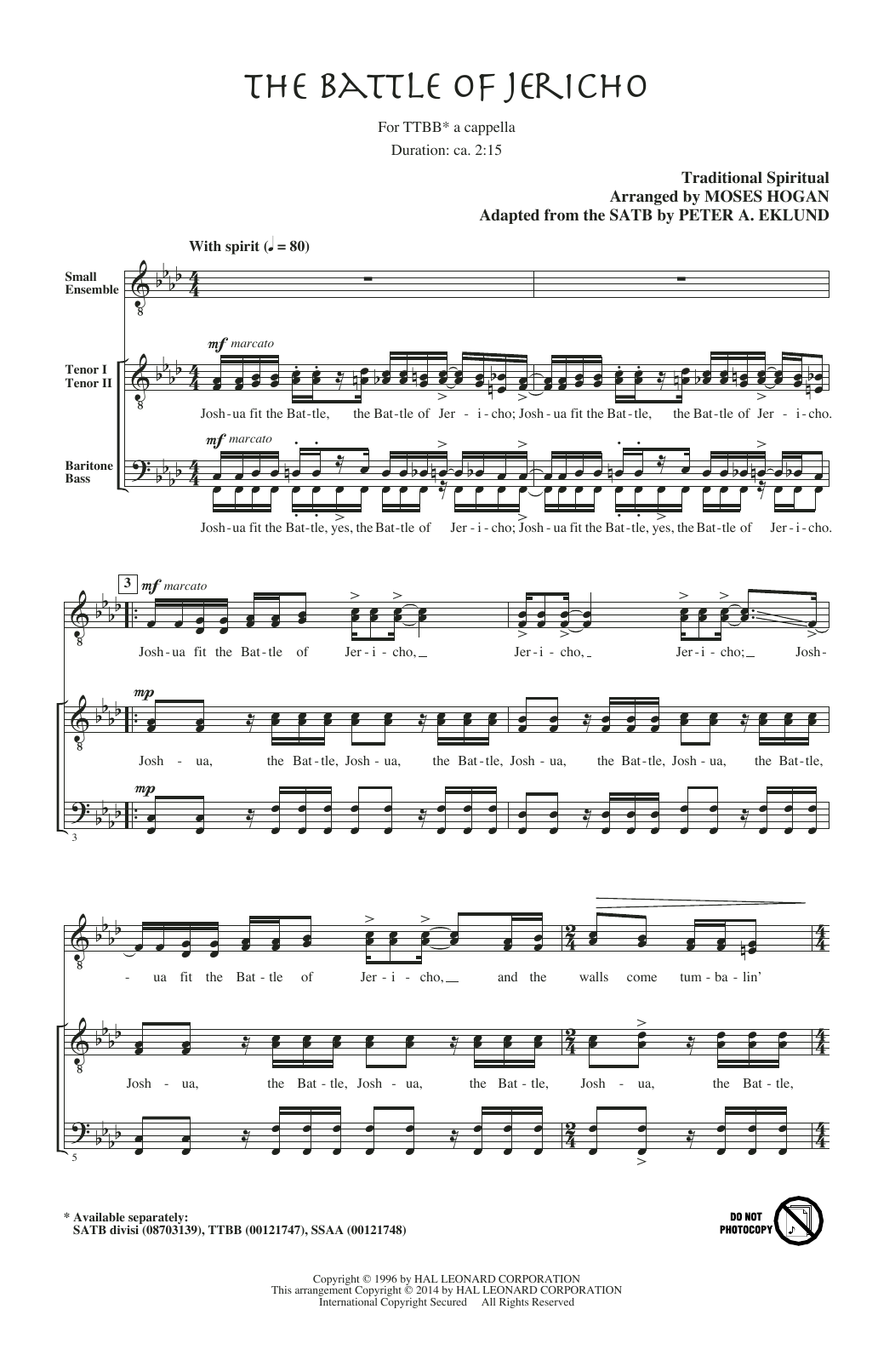 Learn to play Moses Hogan Joshua (Fit The Battle Of Jericho) sheet music for TTBB Choir in minutes. Price: 3.9900$ Moses Hogan Joshua (Fit The Battle Of Jericho) sheet music notes and chords arranged for TTBB Choir