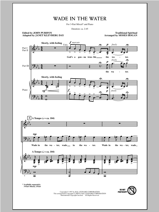 Moses Hogan Wade In The Water sheet music notes and chords. Download Printable PDF.